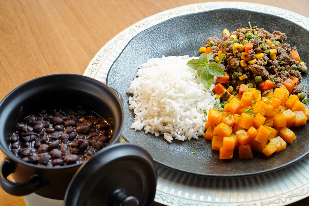Carne Moída com Arroz, Feijão e Moranga